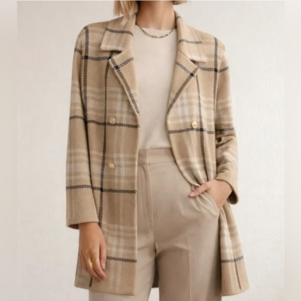 Anne Klein Beige Plaid Jacket Cardigan Size M